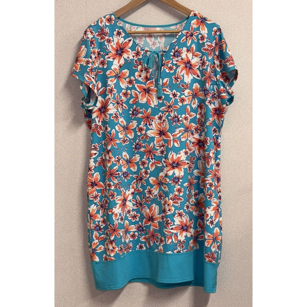 Lands' End Women's Split Neck Swim Cover-Up Tunic Resort Vacation Coastal Sz XL